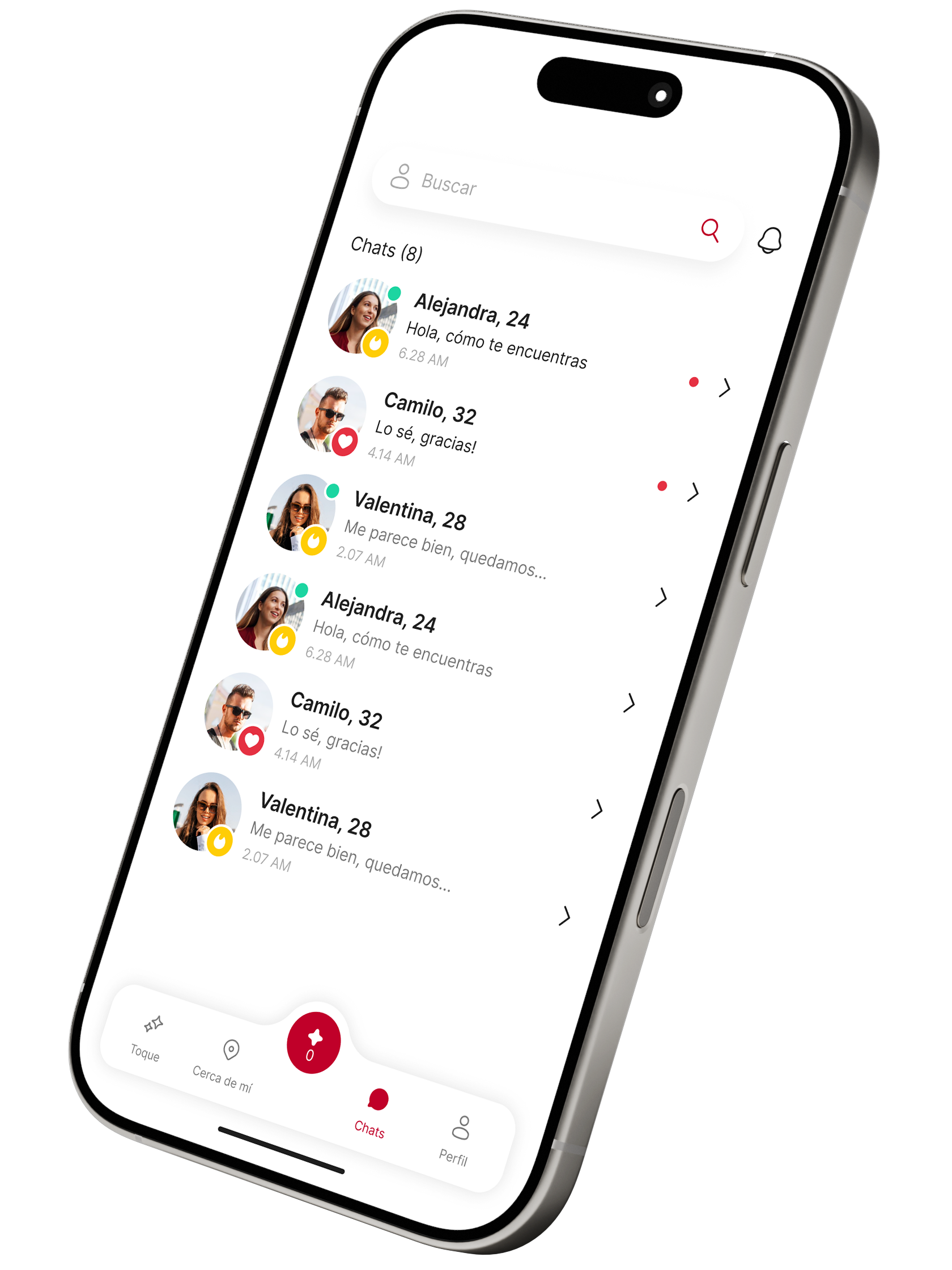Móvil con una lista de conversaciones