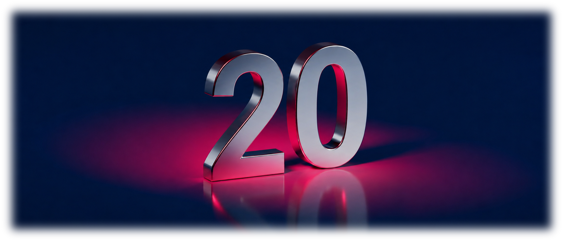 Número 20 en relieve iluminado en rojo