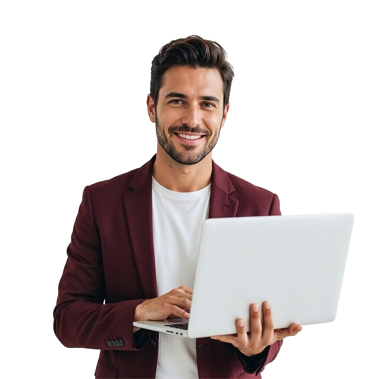 Profesional sonriente con un portátil