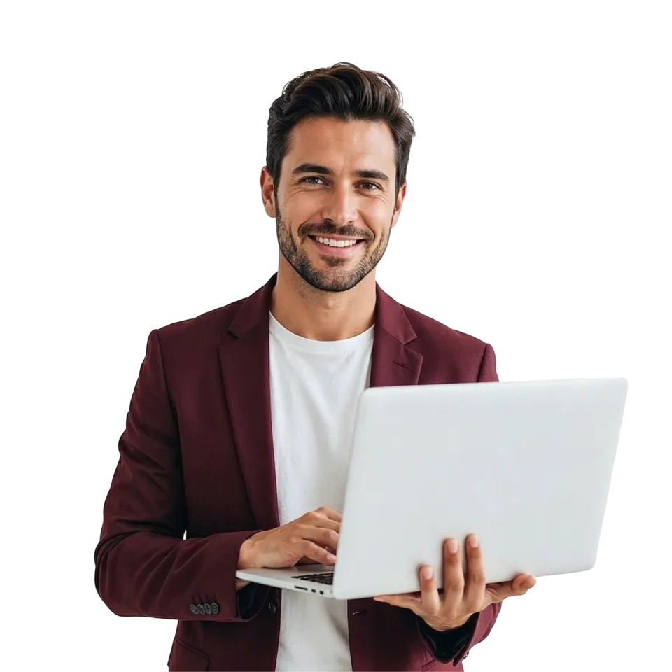 Profesional sonriente con un portátil
