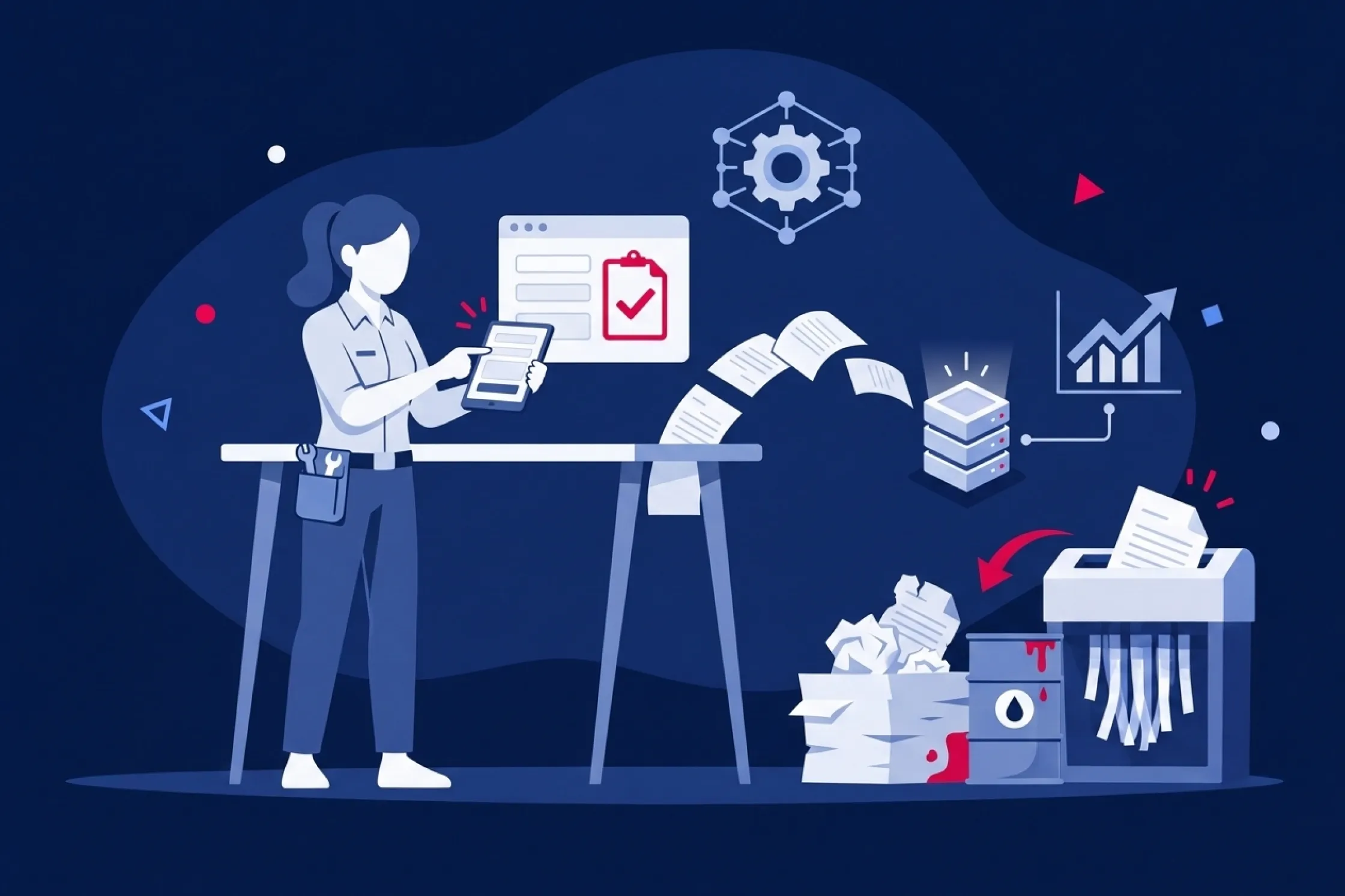 Técnica usando una tableta para digitalizar partes de trabajo y desechar el papel