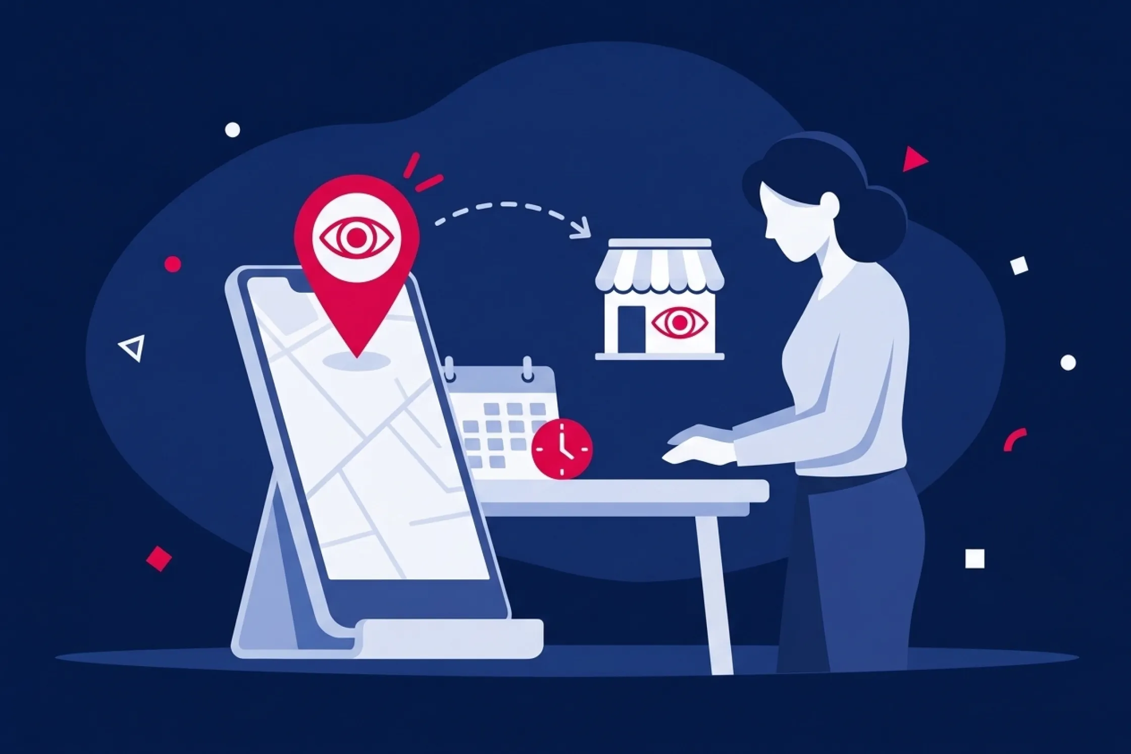 Mujer buscando la ubicación de una óptica en el mapa de su teléfono móvil