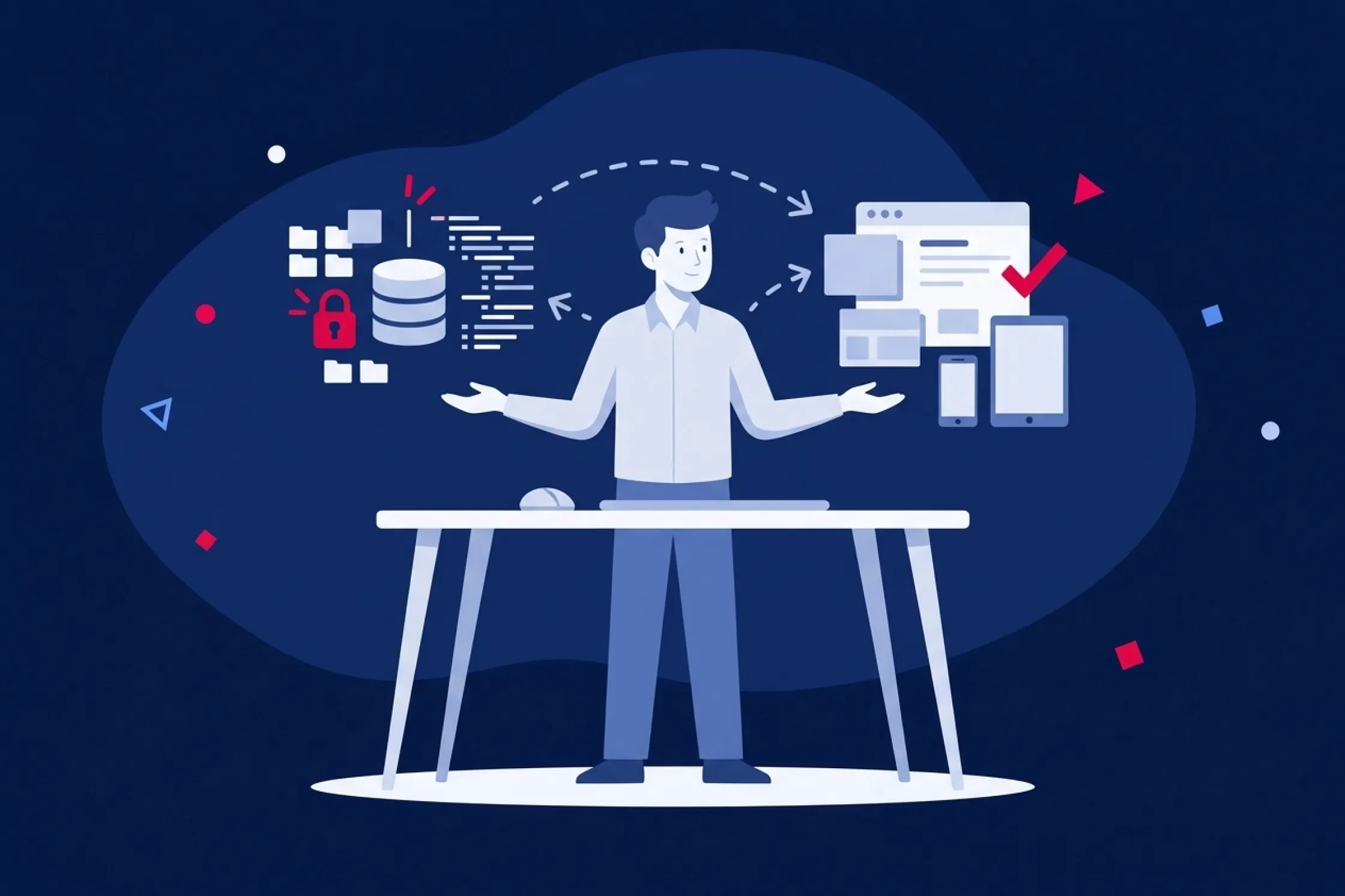 Desarrollador mostrando la separación y conexión entre backend y frontend.