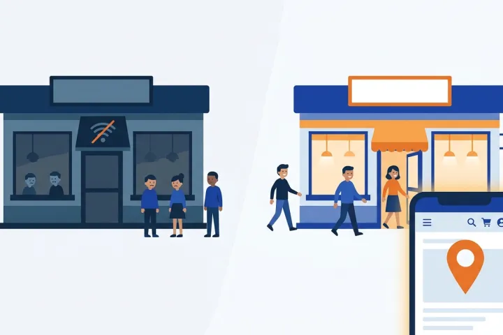 Ilustración negocio local con página web profesional - Tangram Consulting