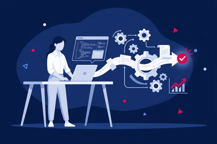 Mujer trabajando en un ordenador optimizando procesos empresariales y tareas automatizadas
