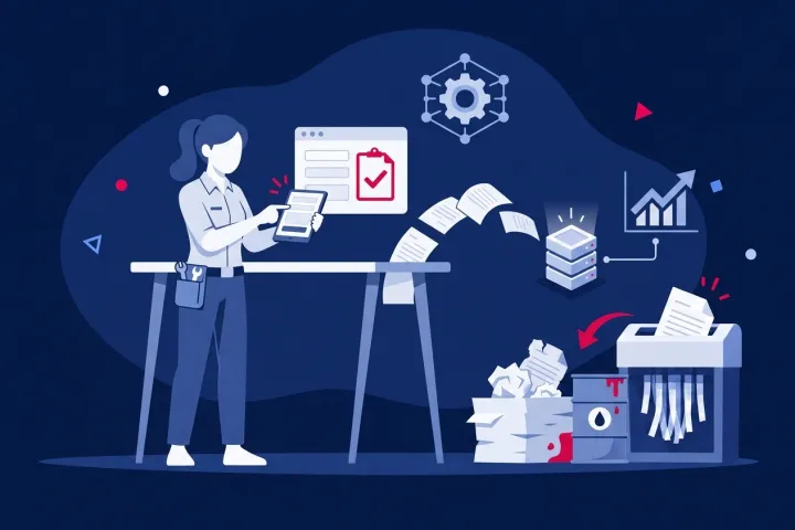 Técnica usando una tableta para digitalizar partes de trabajo y desechar el papel
