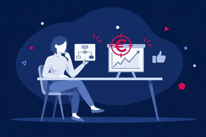 Mujer planificando una estrategia frente a una gráfica de rentabilidad financiera