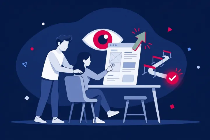 Dos personas realizan pruebas de usuario sobre la maqueta de una plataforma web