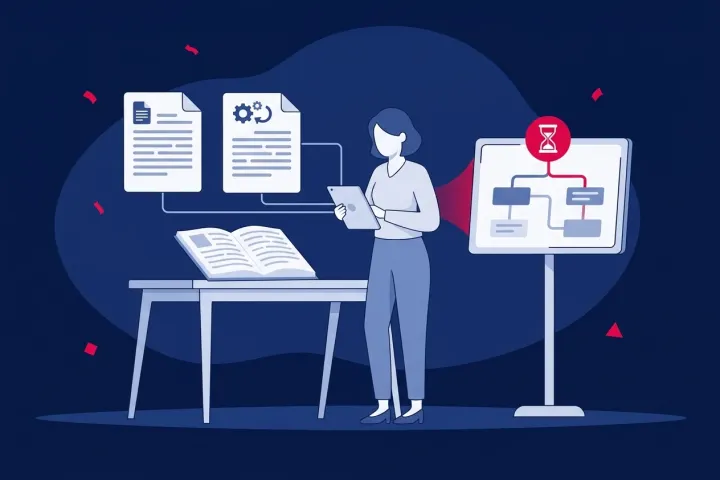 Mujer gestionando procesos de documentación y esquemas de traducción automática