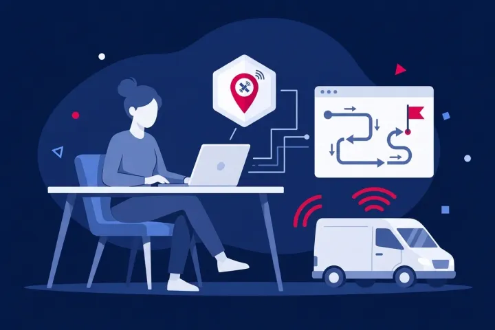 Una mujer gestiona la optimización de rutas y el rastreo por GPS de una furgoneta