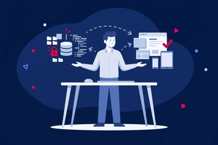 Desarrollador mostrando la separación y conexión entre backend y frontend.
