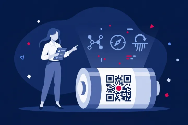 Mujer consultando información técnica proyectada desde una batería con código QR