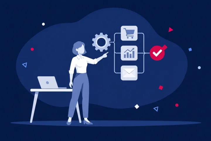 Mujer gestionando un flujo de automatización de tareas y procesos empresariales.